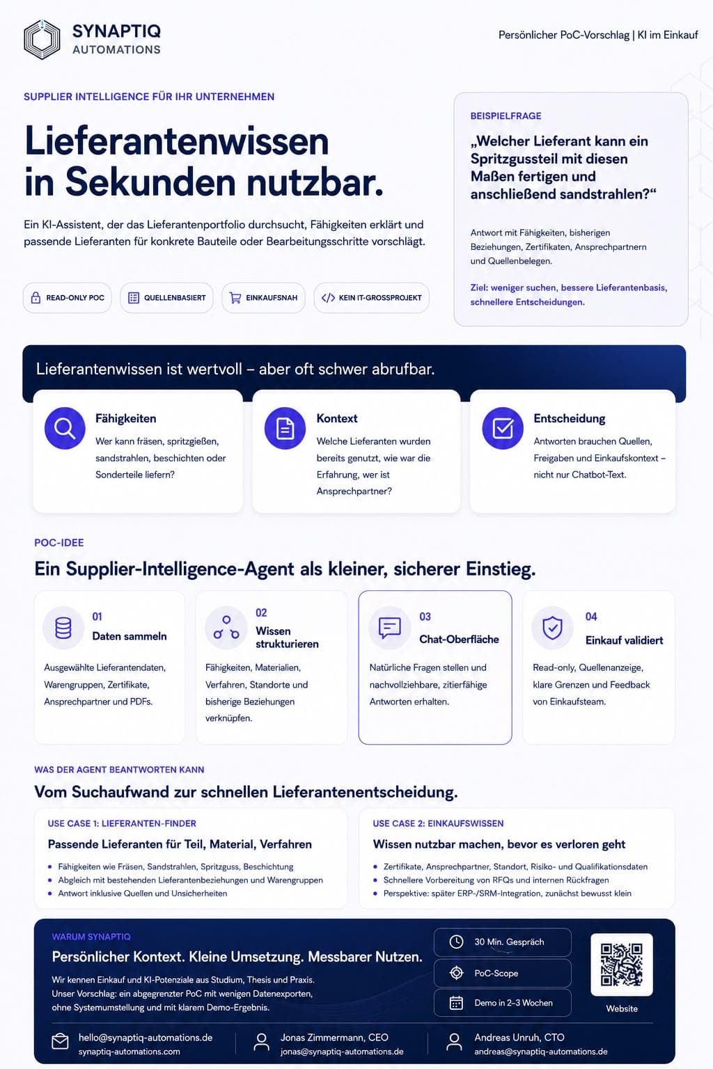 Supplier Intelligence OnePager für KI im Einkauf